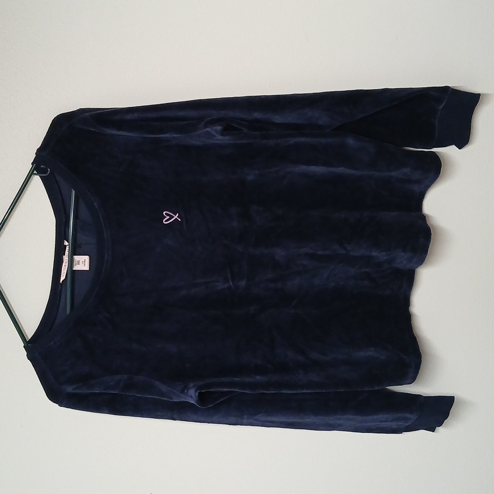 Victoria’s Secret Velvet Cross Back Top Navy Blue Pullover Large Cozy Chic